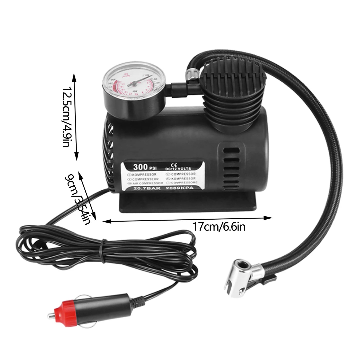 Auto Electric Tire Air Inflator 300PSI 12V Mini Air Compressor Car Tire Pump with Accessories