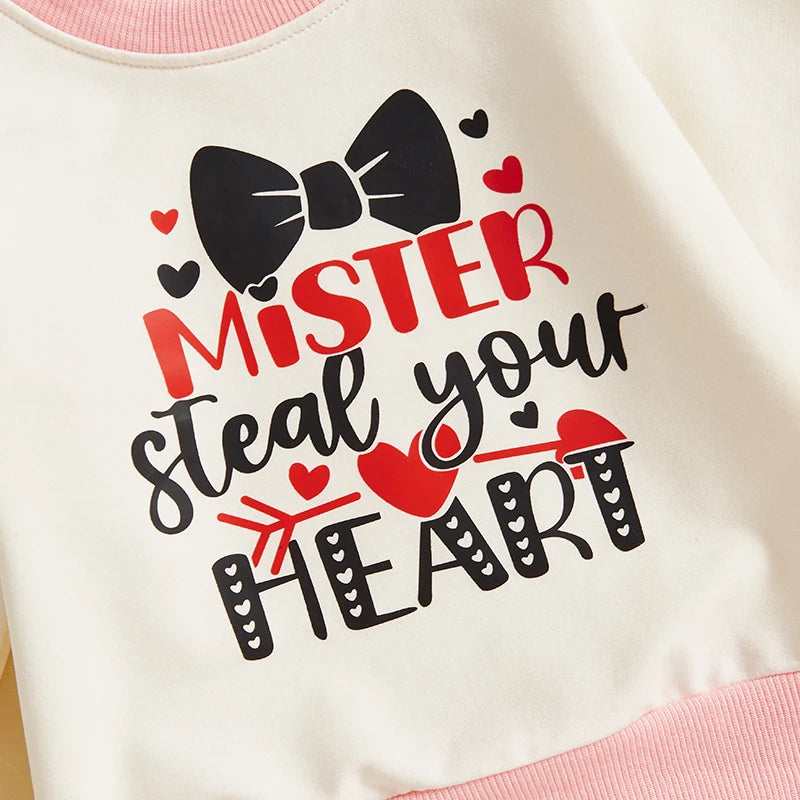 Toddler Girl Valentine s Day Heart Print Ruffle Sleeve Top and Solid Color Flare Pants Set for Baby Girls 2 Piece Outfit