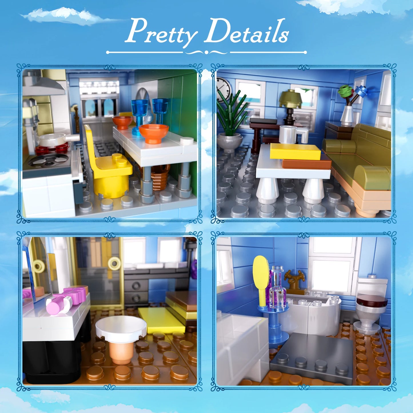 Blue Villa Palace Building Block Set Gilmoreed Girls House Apartment Cottage Architecture Model Bricks Gifts for Girls and Boys