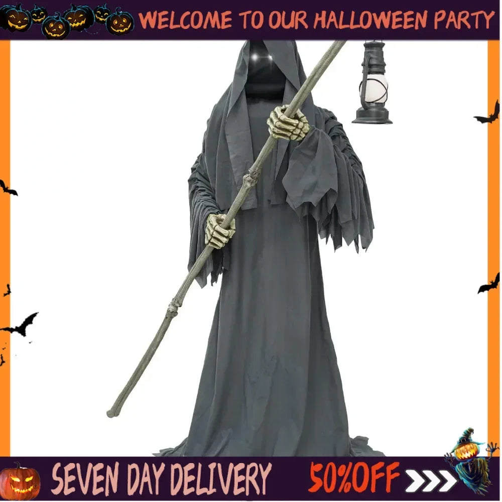 Halloween Outdoor Decorations Motion Activated 6 Feet Tall Ghostly Guide Plug In Talking Scare Prop Animatronic with Spooky Sound