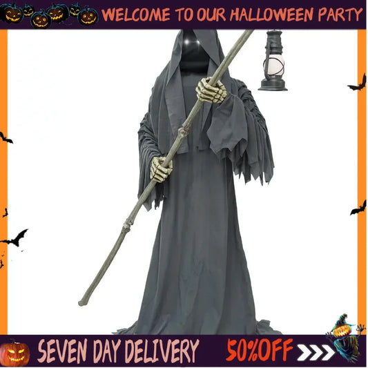 Halloween Outdoor Decorations Motion Activated 6 Feet Tall Ghostly Guide Plug In Talking Scare Prop Animatronic with Spooky Sound