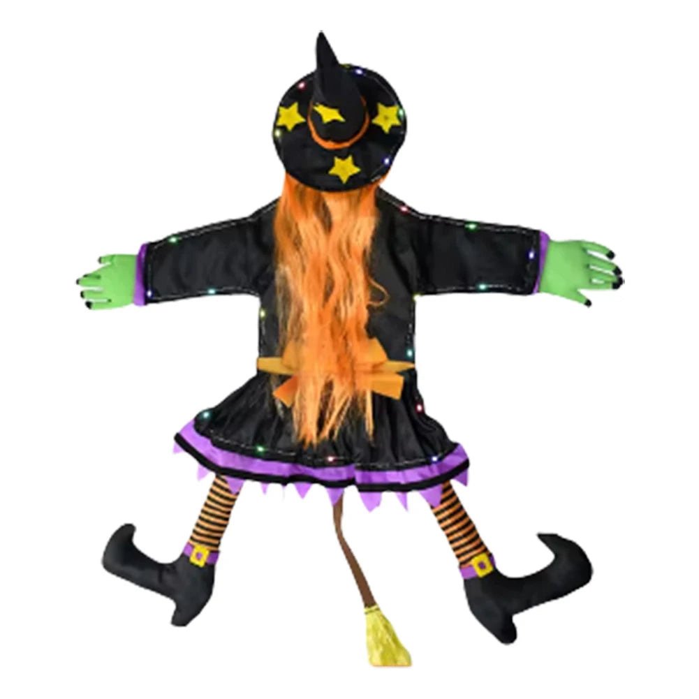 Halloween Crashing Witch Into Tree Outdoor Decoration Lighted Flying Witch Lawn Patio Garden Decor