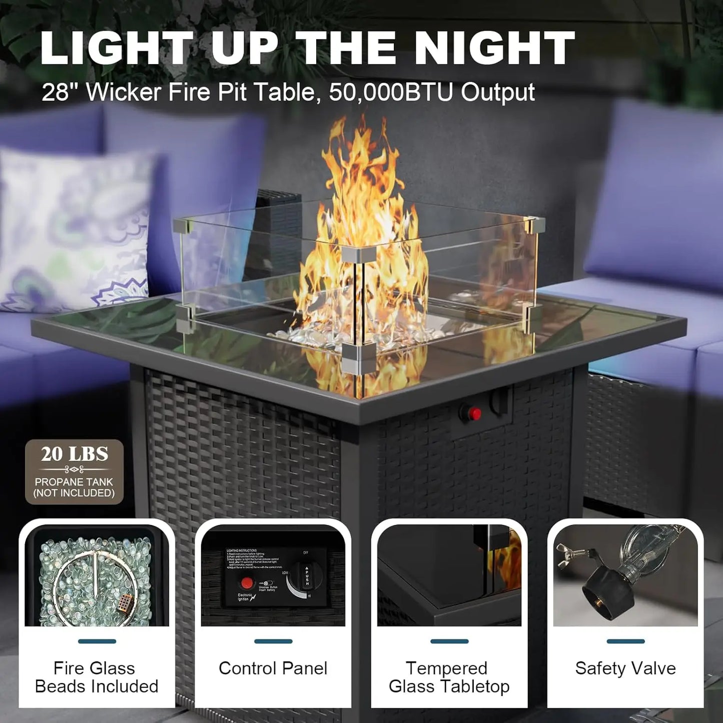 Patio Furniture Set With Fire Pit Table, 8 Piece Wicker Outdoor Sectional Set With Thick Cushions, Patio Sofa For, Customized