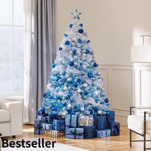 6ft Snow-Covered Pre-lit Christmas Tree with 250 Warm White Lights - Fully Decorated Flocked Xmas Tree