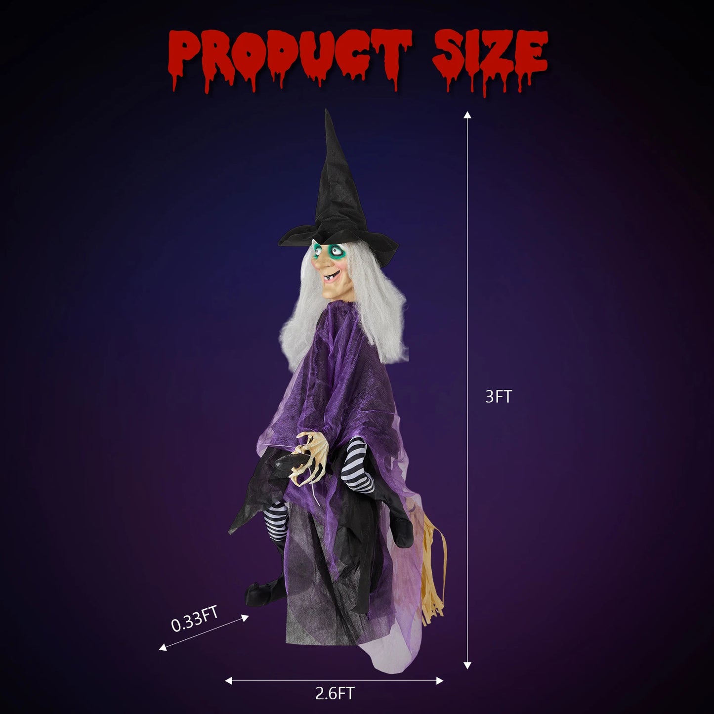 USA Stock 3ft Voice Control Witch Halloween Hanging Decoration Without Battery