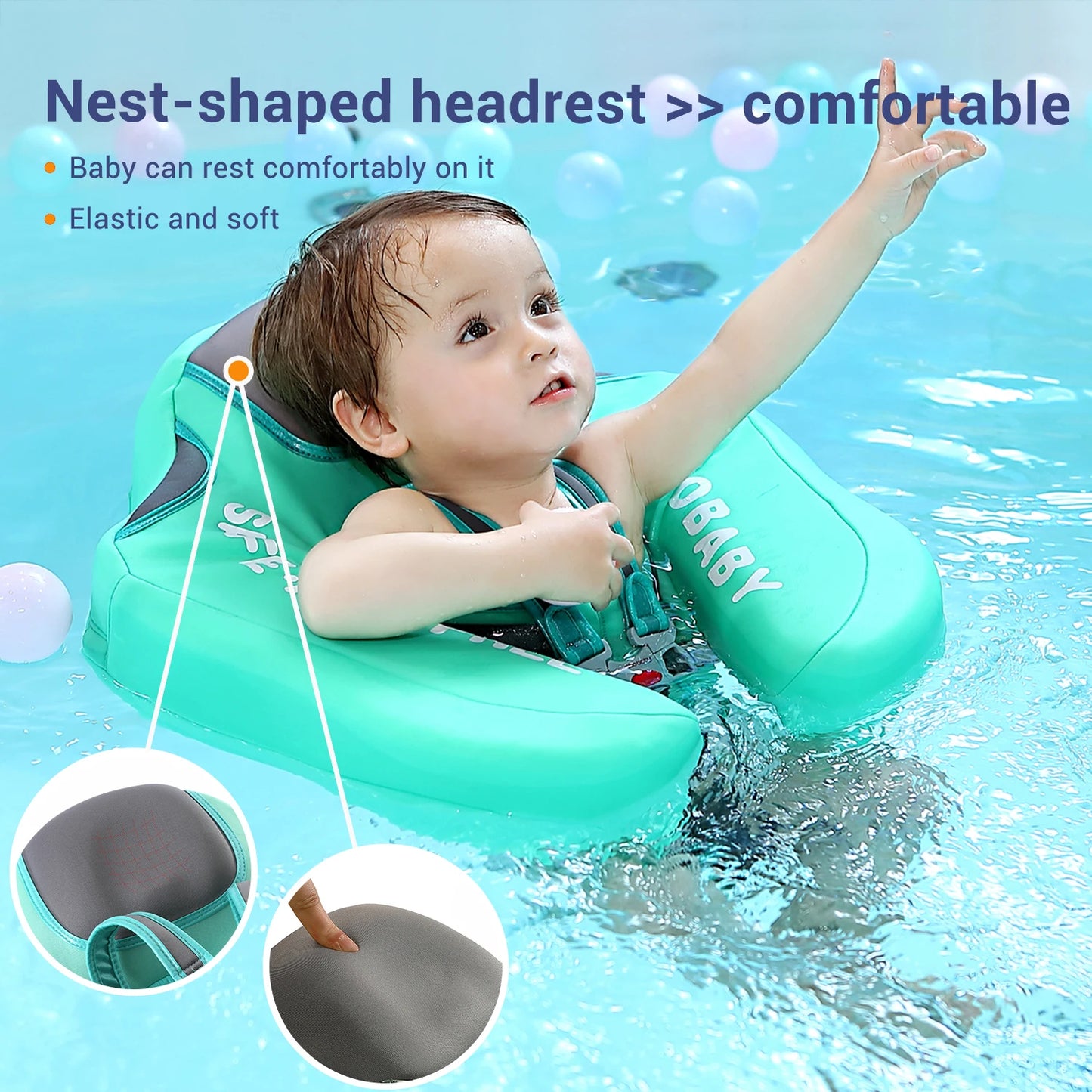 Mambobaby Baby Float with Sunshade Canopy and Crotch Strap Inflatable Free Safe Core Swimming Pool Accessory
