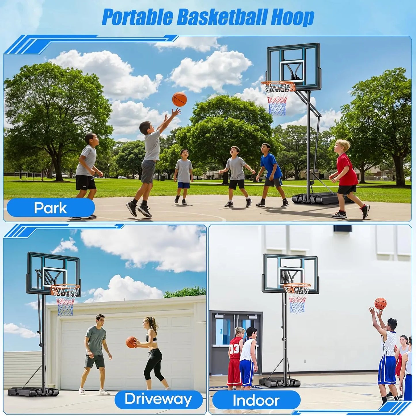 44" Portable Basketball Hoop Outdoor | 5.5-10ft Stepless Adjustable Height Basketball Goal System for Driveway,, Customized
