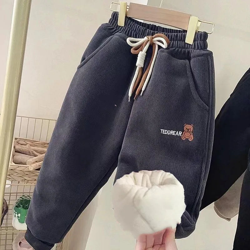 Winter Children's Plush Pants Boys' Plush Sweatpants Girls' Thickened Outerwear With Pocket Sports Pants Baby Boy Clothes