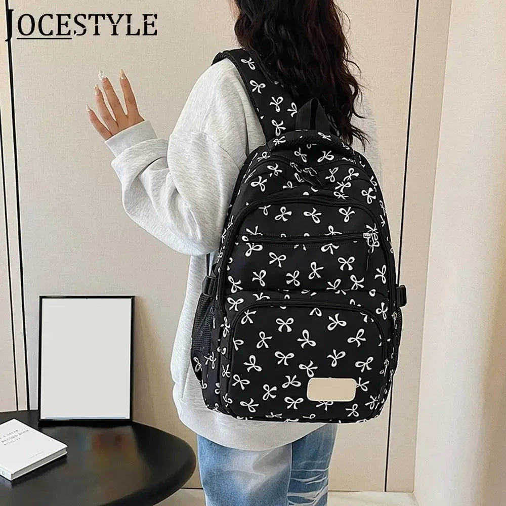 3PCS Kawaii Backpack Bow Print Student Bookbag with Purse Crossbody Bag Cute Laptop Backpack Fashion Large Capacity School Bag