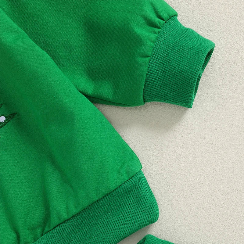 Toddler Boy Girl Winter Christmas Tree Print Long Sleeve Round Neck Sweatshirt and Pants Outfit Set with Letter Embroidery