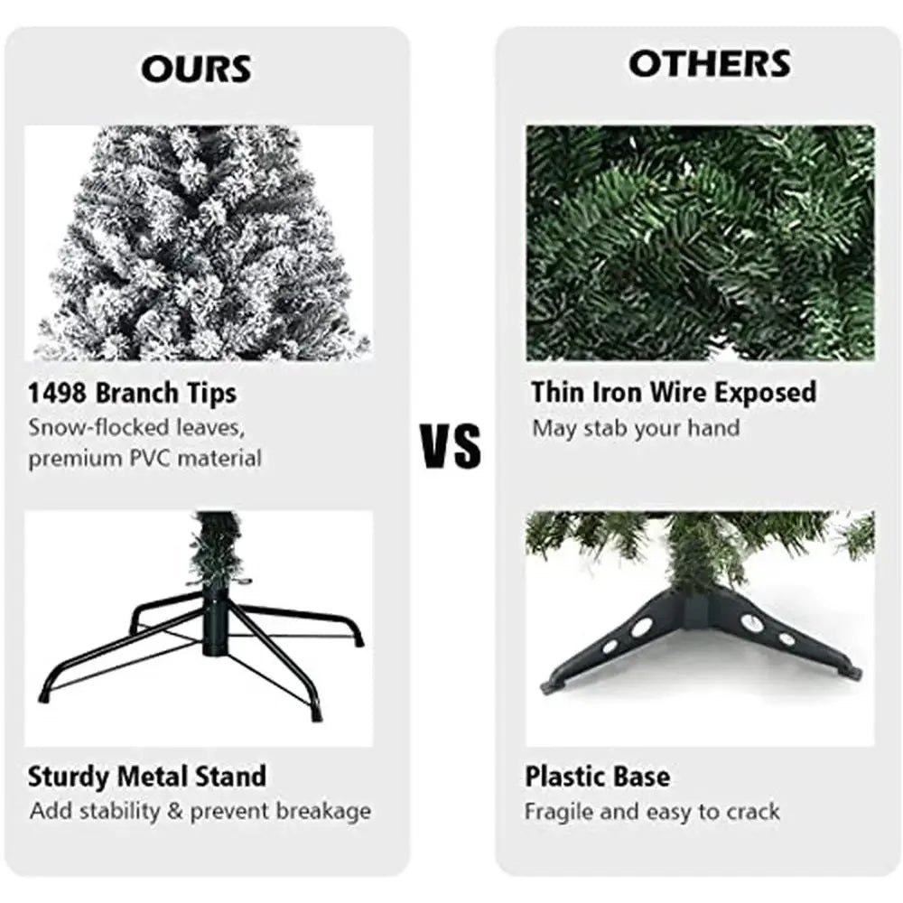 9FT Snow Flocked Pine Christmas Tree Premium PVC Branches Stand Indoor Outdoor Glamorous Decoration Easy Assembly Sparkly and