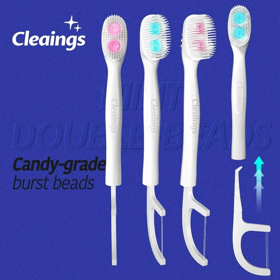 Cleaings Disposable Toothbrushes with Double Cleaning Beads Toothpaste and Clean Floss Picks for Work or Travel 20 Pieces Mixed Flavor