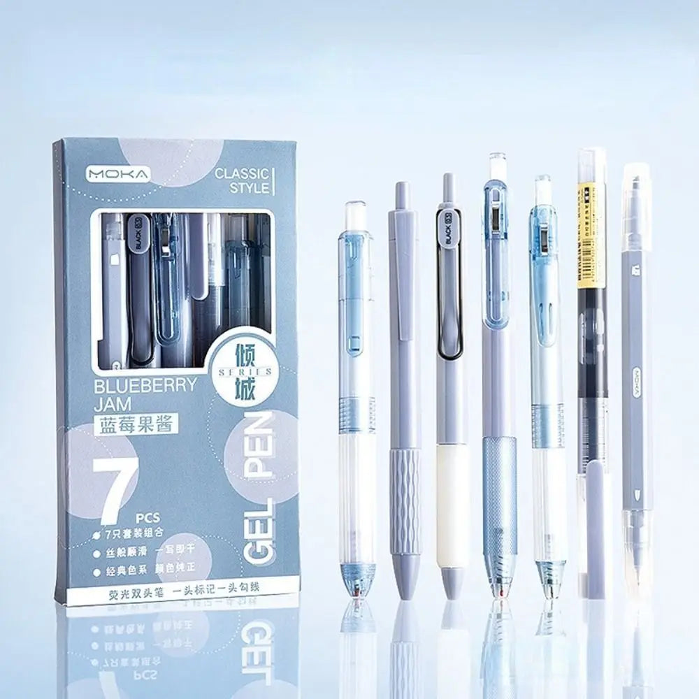 7Pcs 0.5mm Retractable Gel Pen Set Quick Dry Ink Smooth Writing Cute Stationery Gift Portable Office School Writing Supplies