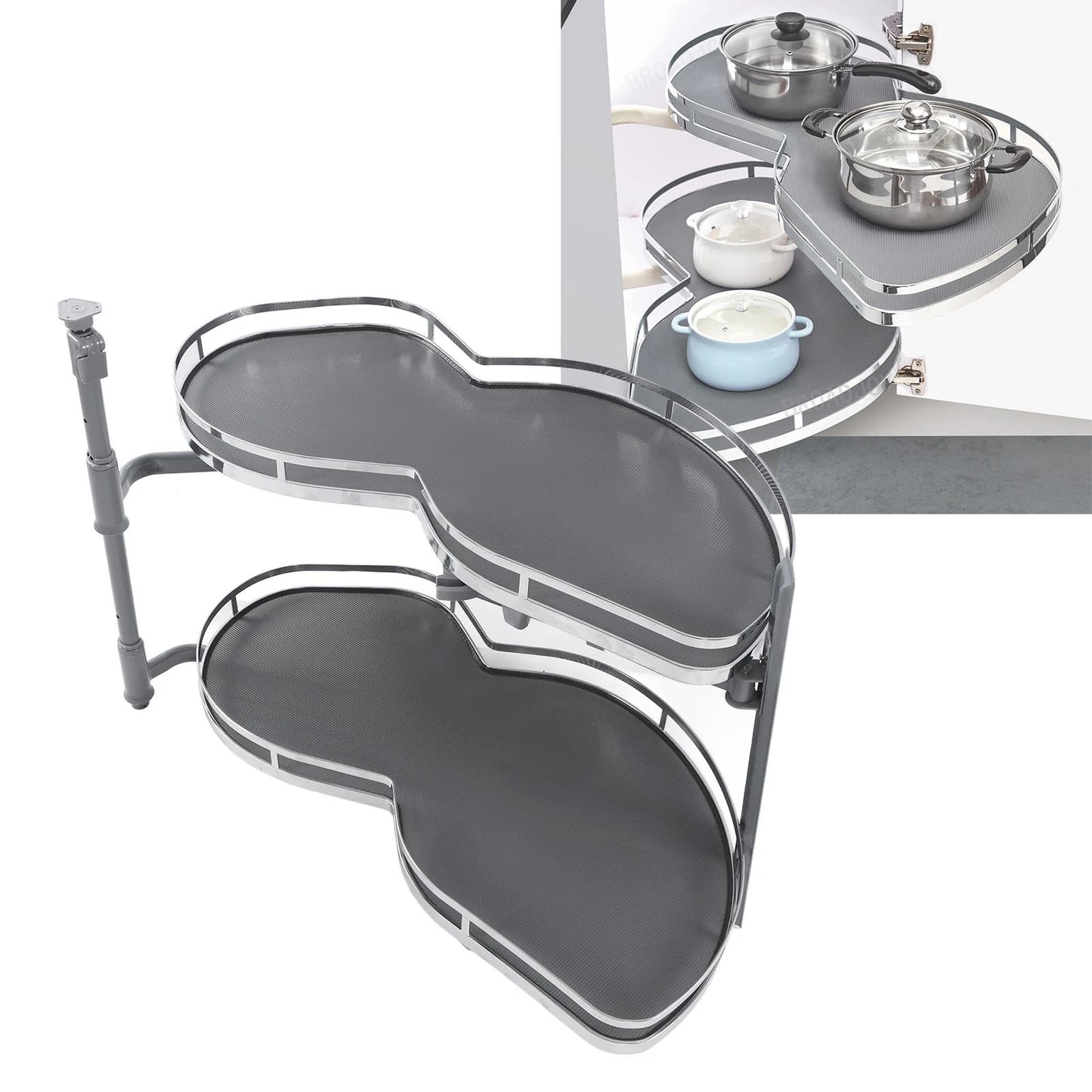 Blind Corner Cabinet Tray Pull Out Swing Tray Oil Resistant Corrosion Prevention 2 Tier Strong Load Bearing For Home