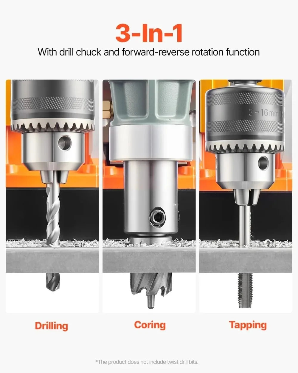 VEVOR Magnetic Drill, 1450W Motor, 2 in Boring Diameter, Portable Electric Mag Drill Press with Variable Speed for Metal Surface