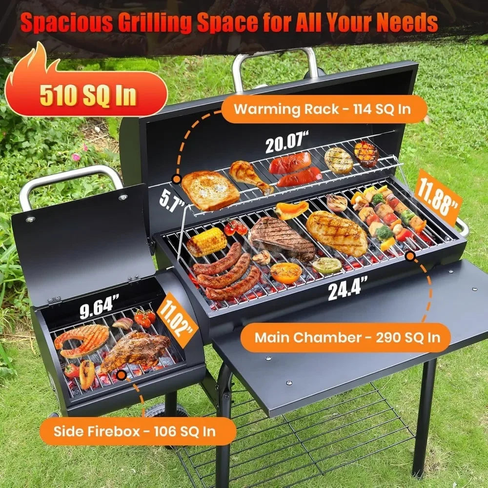 Charcoal Grills Spacious Barrel Charcoal BBQ Grill Barbecue Smoker Grill Combo for Backyard Patio Camping Picnic