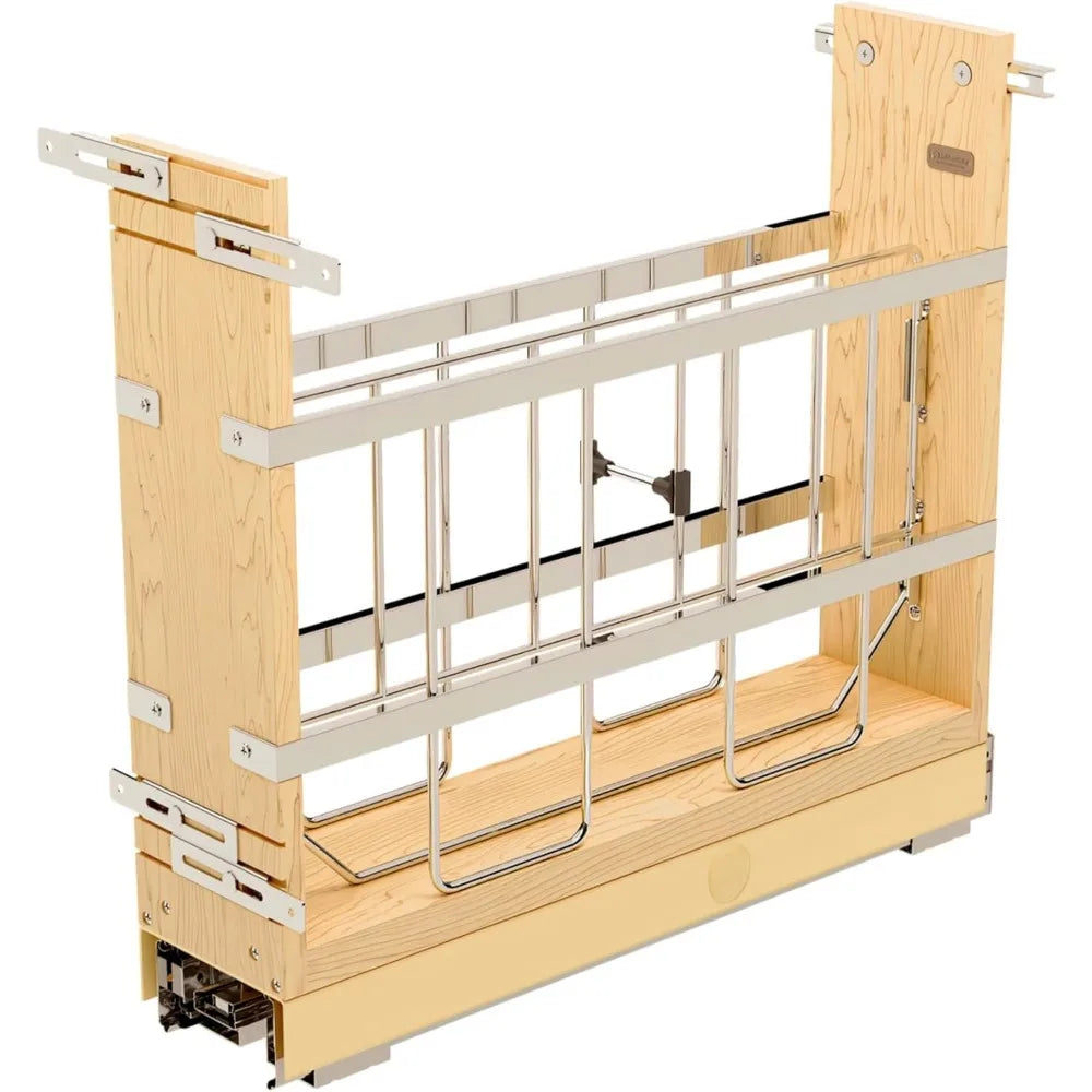 Rev A Shelf 5 Inch Pullout Wooden Bakeware Organizer Shelf for Base Kitchen Cabinets with Soft Close and 100 Pound Ball Bearings 447 B