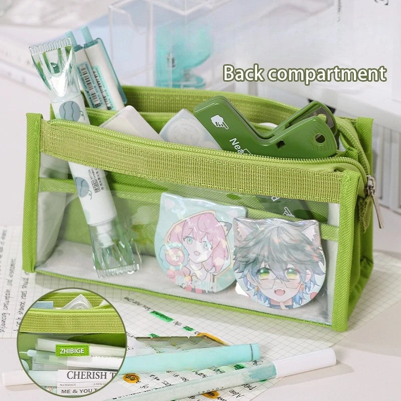 Large Capacity Transparent Pen Case Simple Version Stationery Box Cute Pencil Case for Female High School Students