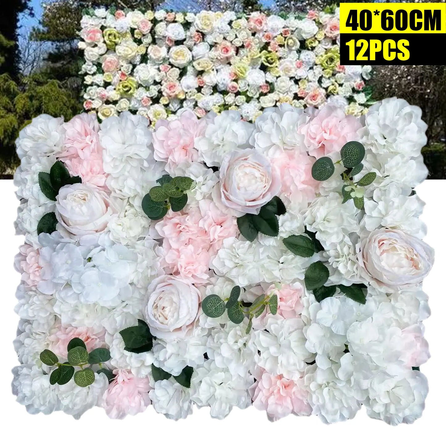 Artificial Flower Wall 12 pcs Artificial Silk Flower Wall Panel Wedding Photography Venue for Wedding Party Holiday Celebration