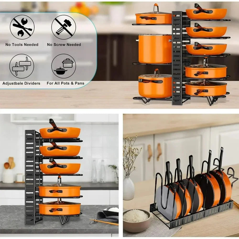 Pot Organizer Rack 8 Tiers Pots and Pans Organizer Pot Lid Organizer for Kitchen Cabinet Cookware Organizers and Storage