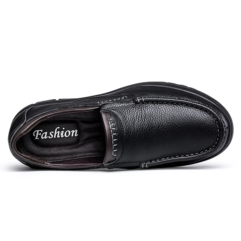 Men's Genuine Leather Slip-On Oxford Shoes Dress Loafers Business Casual Office Steel Plate Supporting Black/Brown Plus Big Size