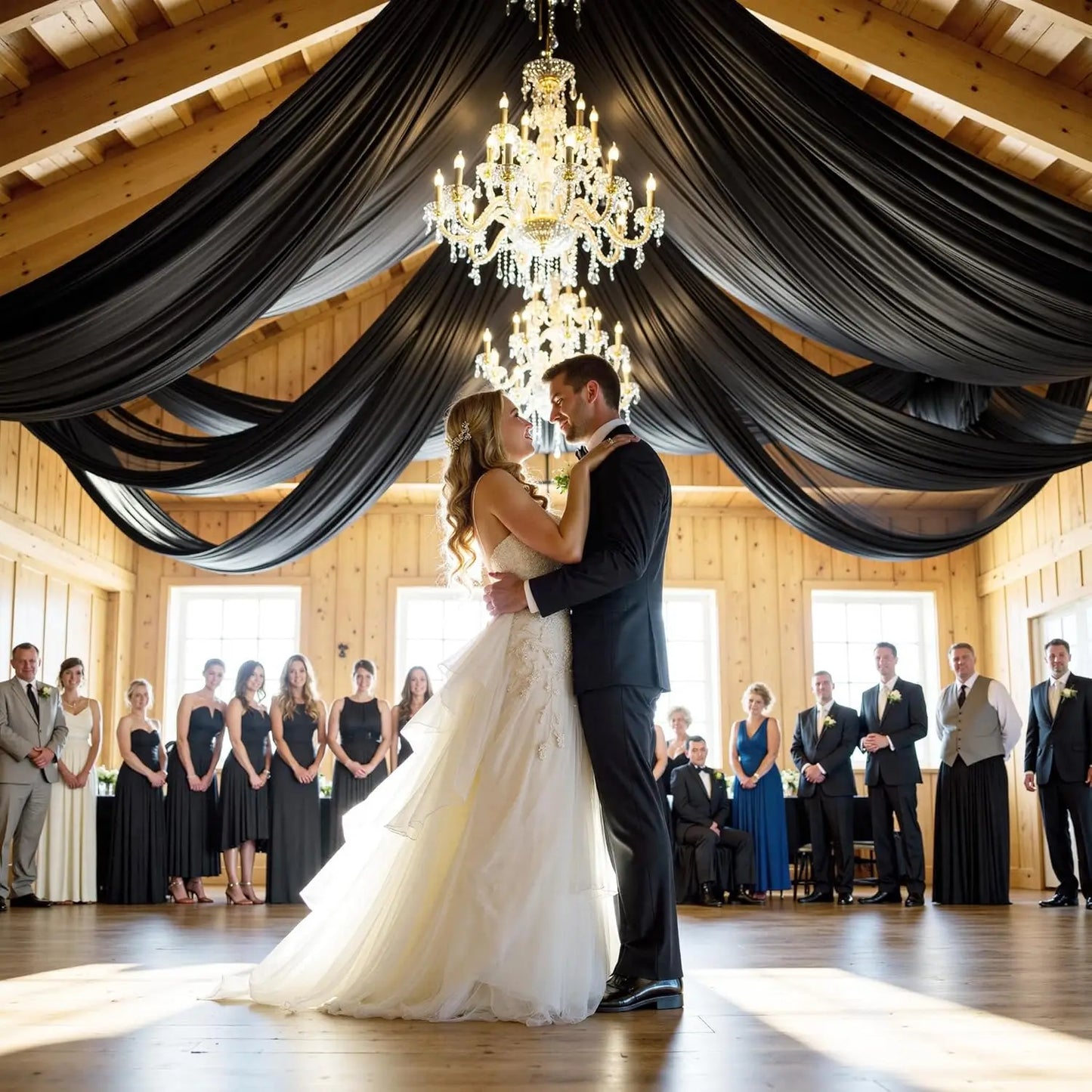 Black Ceiling Drapes for Weddings 12 Panels 5x15 FT Chiffon Wedding Arch Drapes Sheer Curtains Ceiling Decorations Tulle Drapery