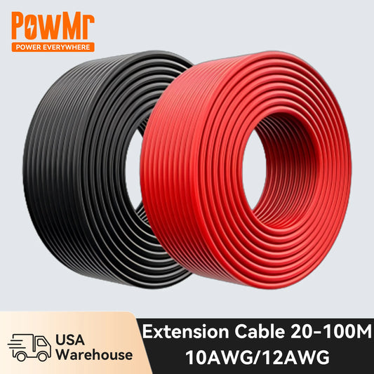 PowMr 100m 328ft 10AWG 12AWG Solar PV Extension Wire Roll Tinned Copper Solar Power Cable 50m 164ft 30m 98ft 20m 65ft