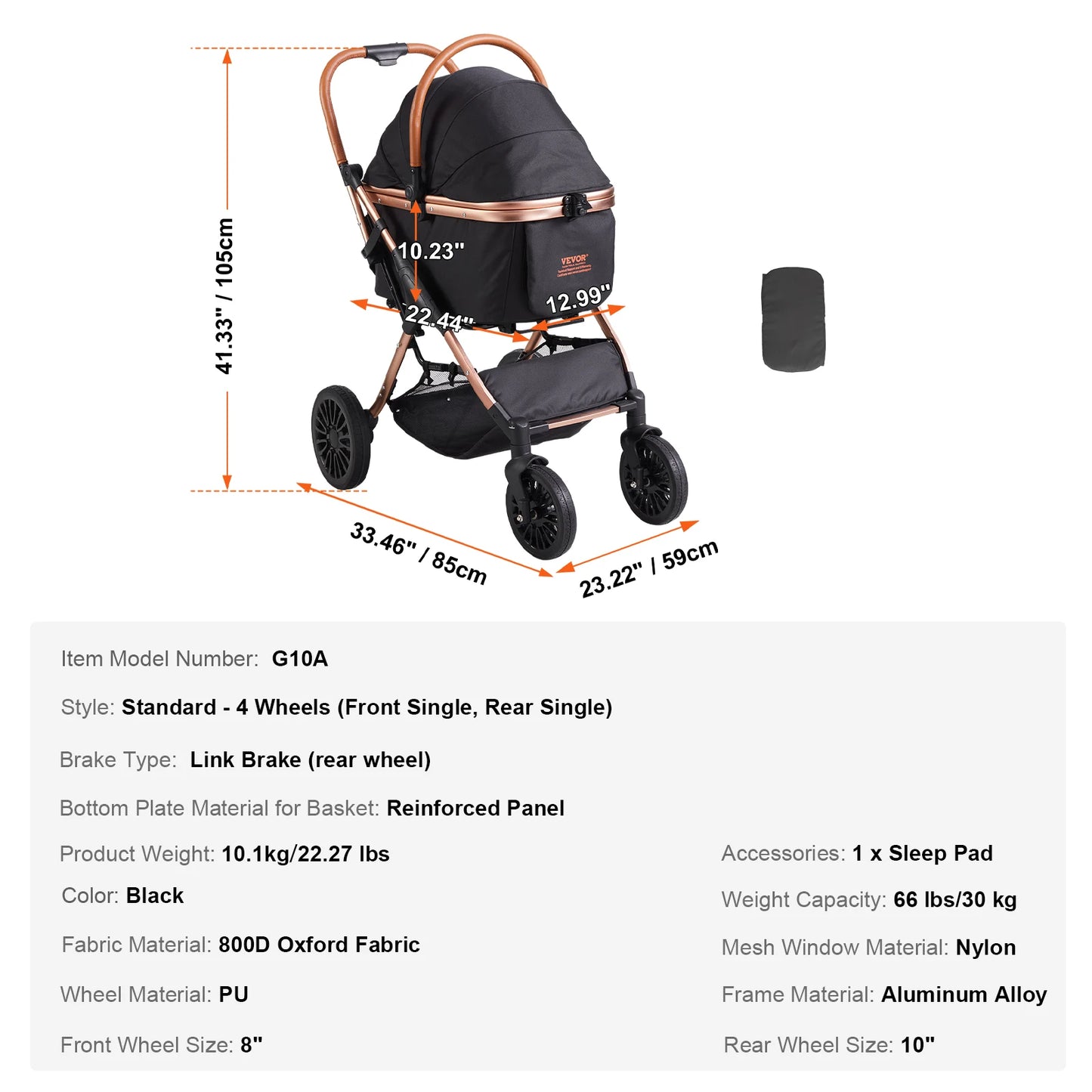 VEVOR Lightweight Pet Stroller Carrier for Dogs and Cats with Cup Holder and Brakes Travel Accessory