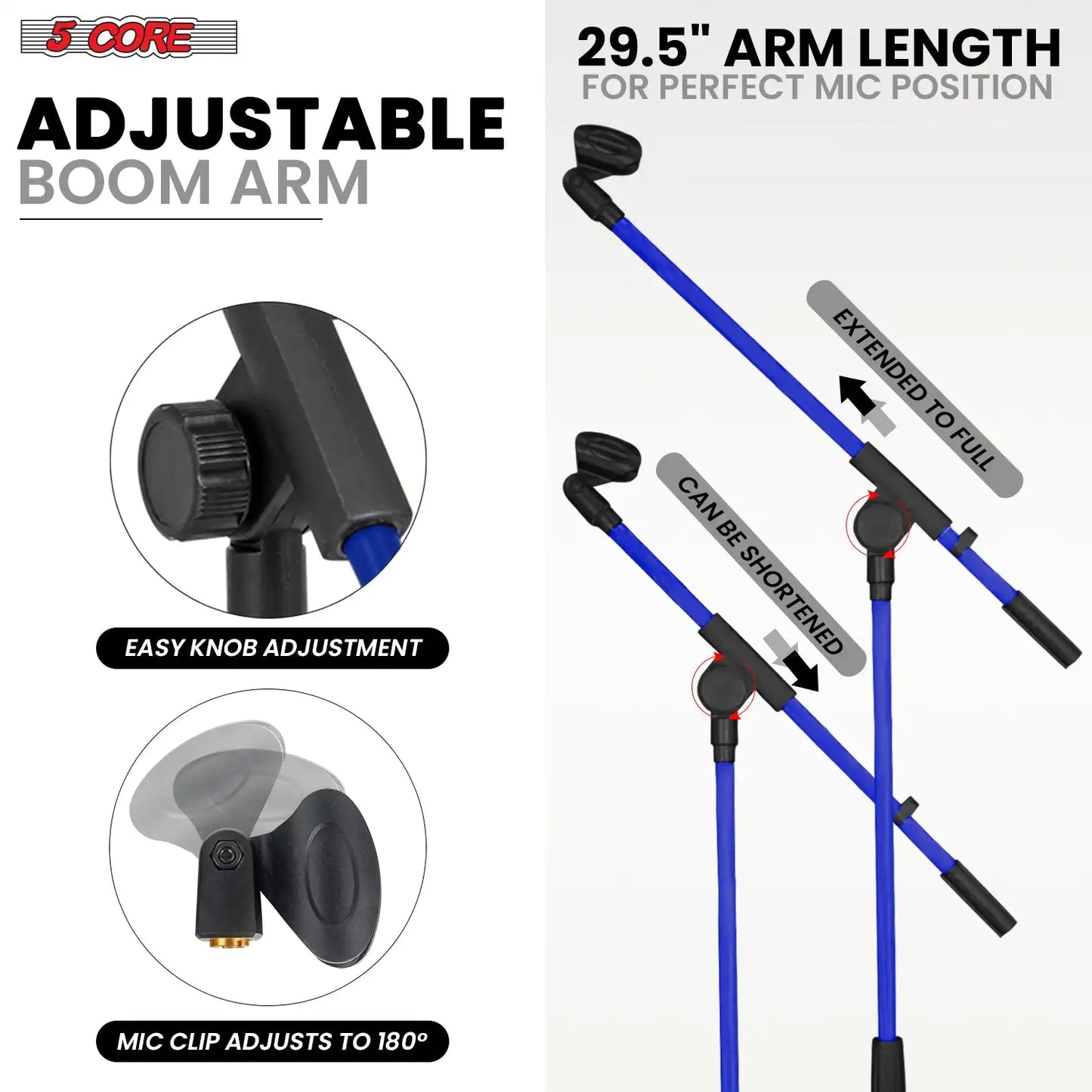 5 Core Tripod Mic Stand Adjustable Holder Floor Microphone Boom Arm MS 080 D-BLU