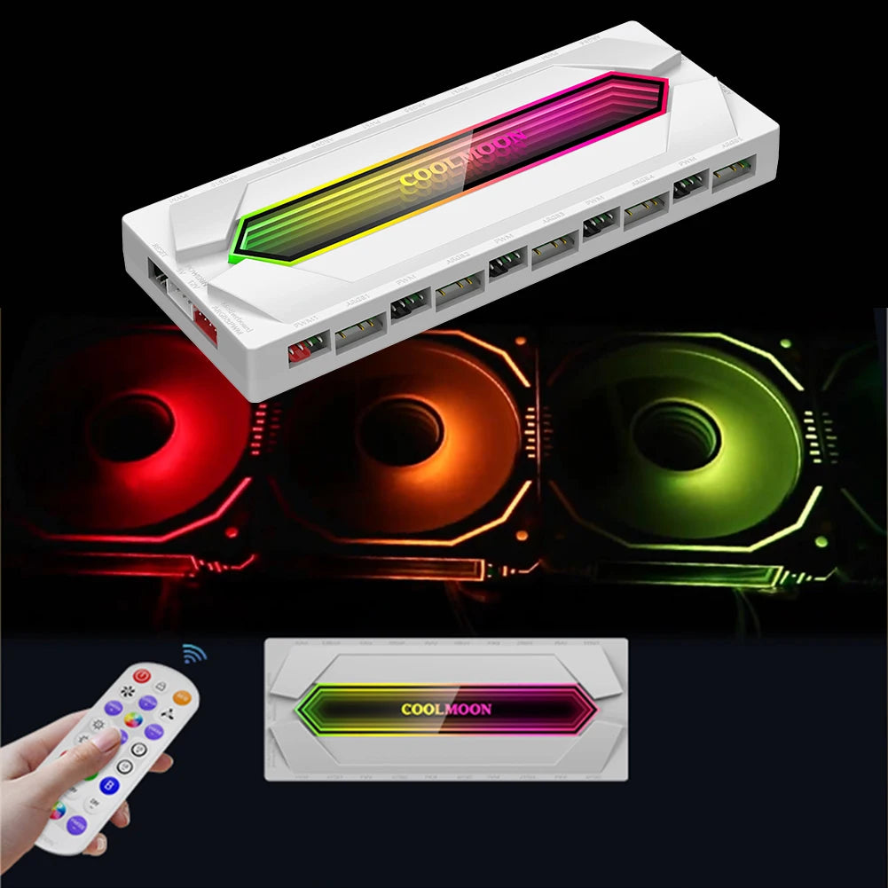 ARGB and PWM Hub Fan Hub Splitter with Remote SATA Power Supply Cable ARGB Controller Kit for PC Case