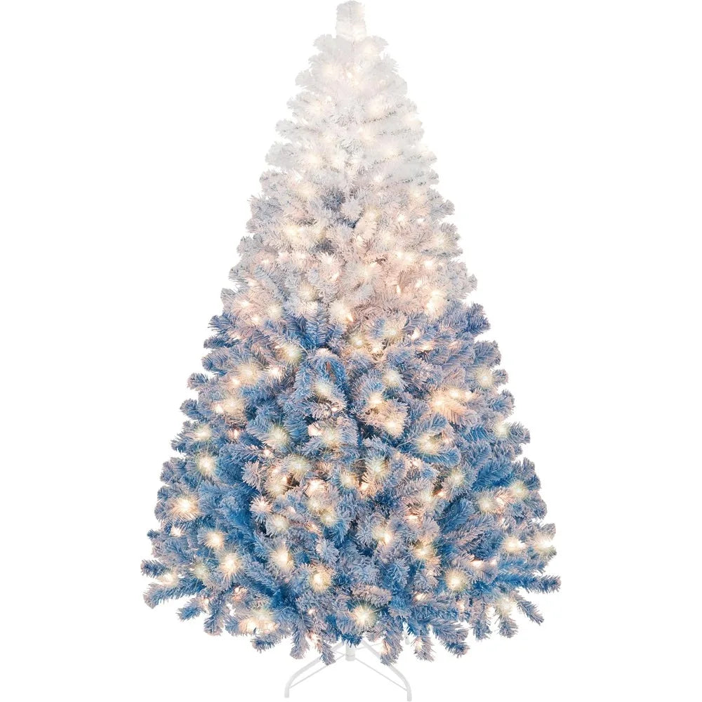 6ft Snow-Covered Pre-lit Christmas Tree with 250 Warm White Lights - Fully Decorated Flocked Xmas Tree