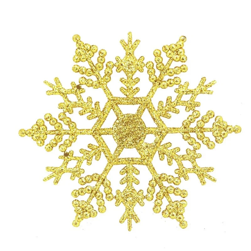 12pcs 10cm Gold Powder Plastic Snowflake Party Supplies Winter Decor Ornaments Christmas Tree Decorations for Home Snow