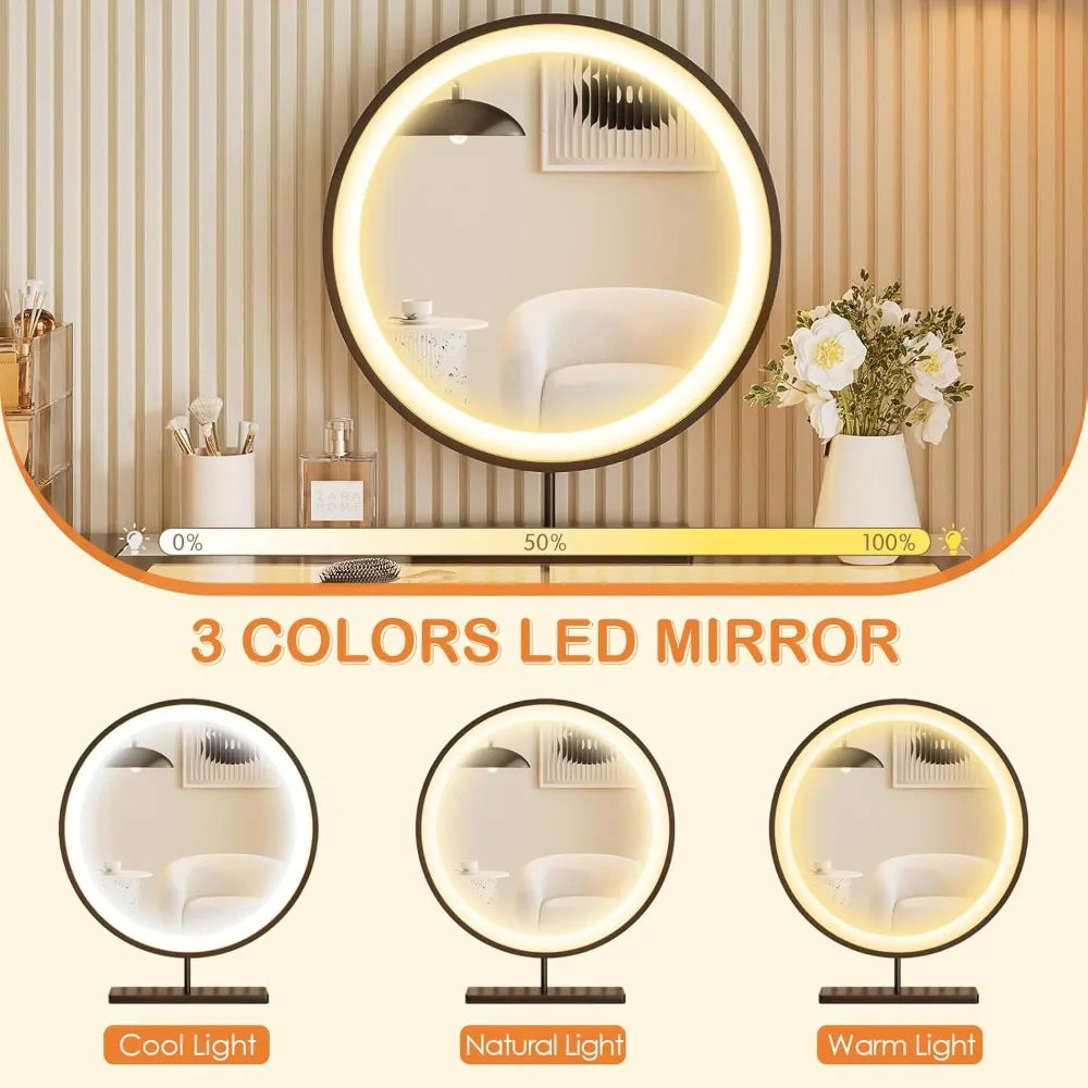 49 Inch Modern Vanity with Mirror and Light Charging Station 6 Drawers and Separate Drawers Bedroom Glass Vanity