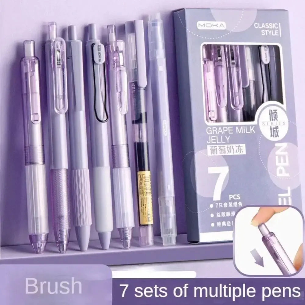 7Pcs 0.5mm Retractable Gel Pen Set Quick Dry Ink Smooth Writing Cute Stationery Gift Portable Office School Writing Supplies
