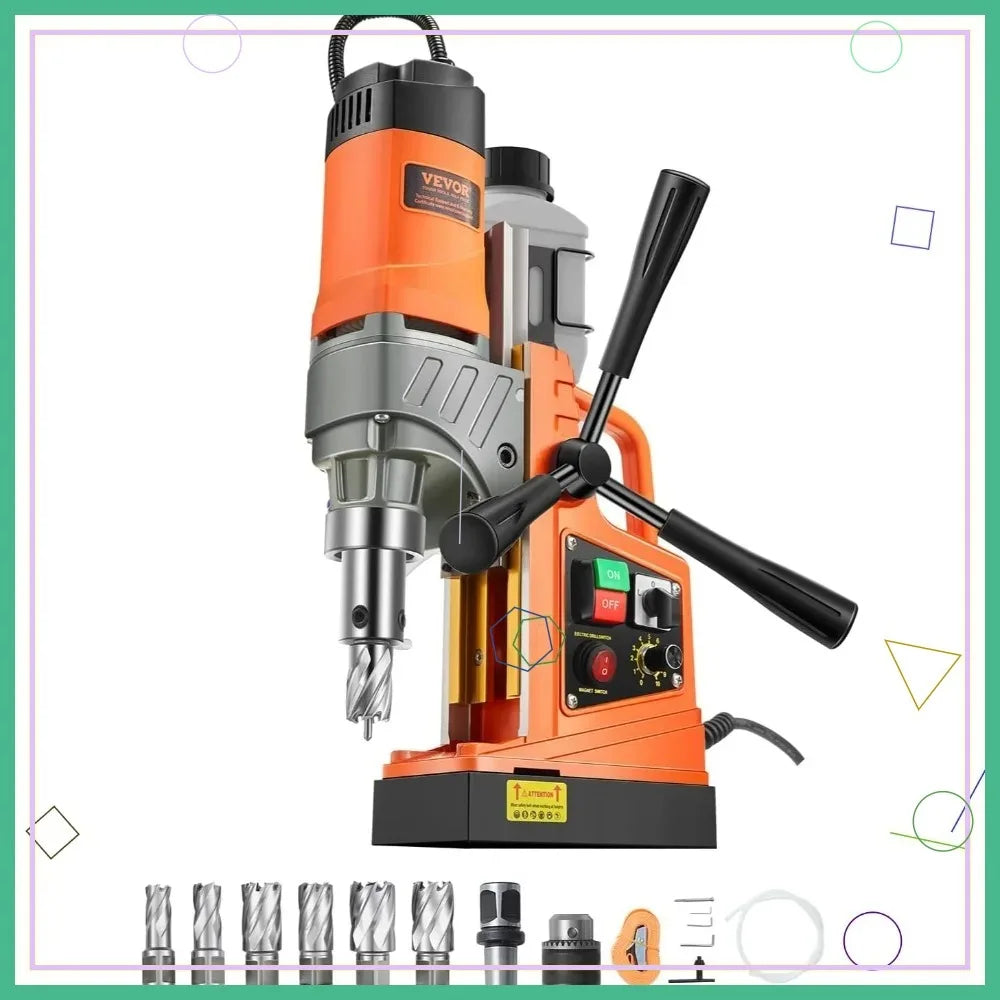 VEVOR Magnetic Drill, 1450W Motor, 2 in Boring Diameter, Portable Electric Mag Drill Press with Variable Speed for Metal Surface