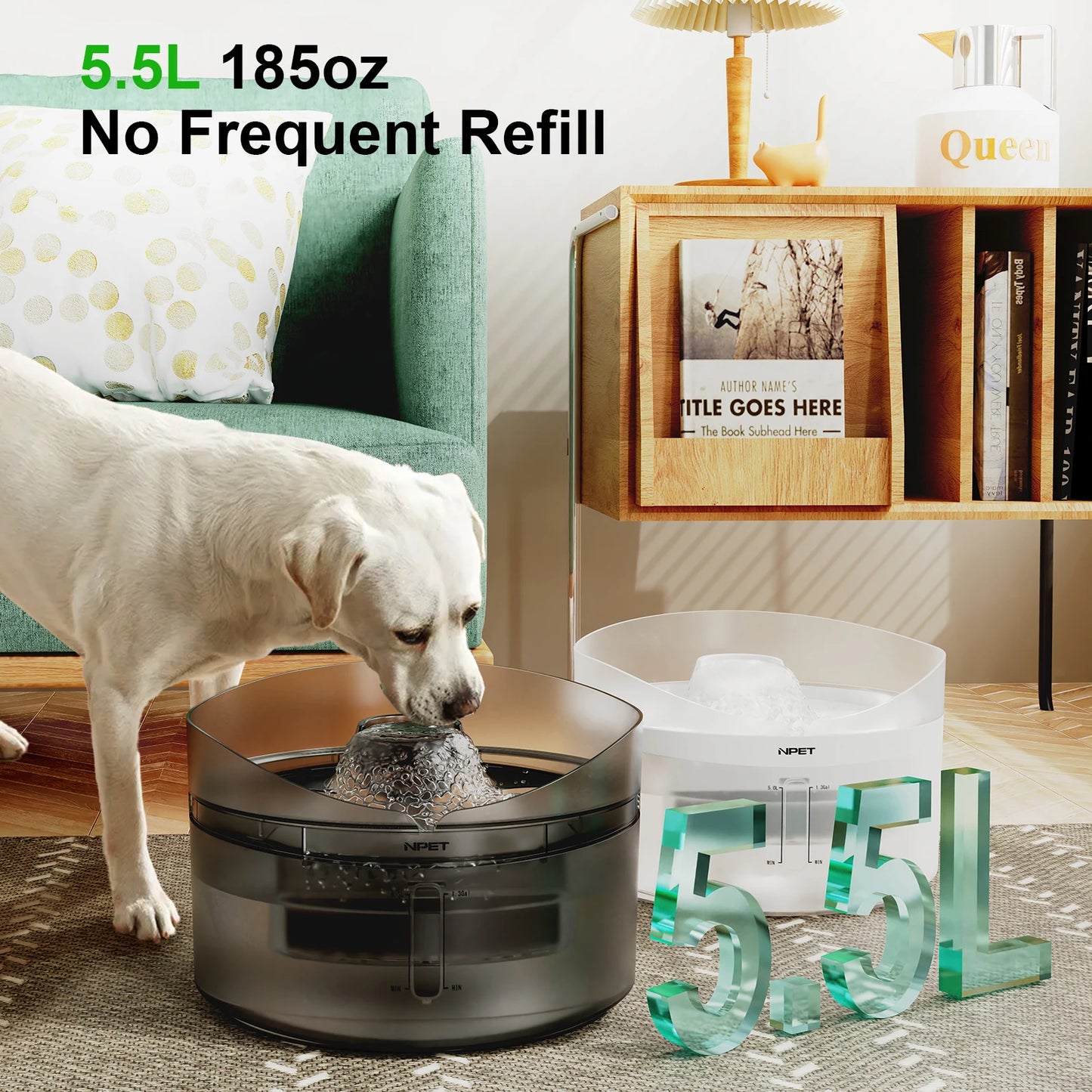 NPET 1.4gal Large Automatic Dog Water Fountain With Splatter Guard 3 Layer Filtration Suitable For Dogs Cats And Multiple Pets