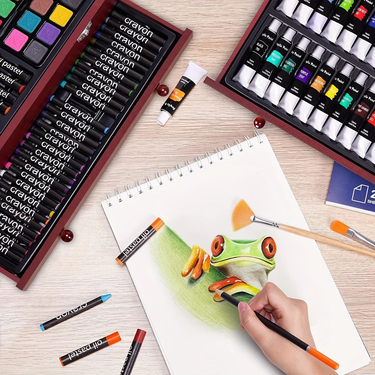 146 Luxury Art Kits, Professional Art Use, Including Crayons, Oil Pastels, Watercolor Paints, And Colored Pencils