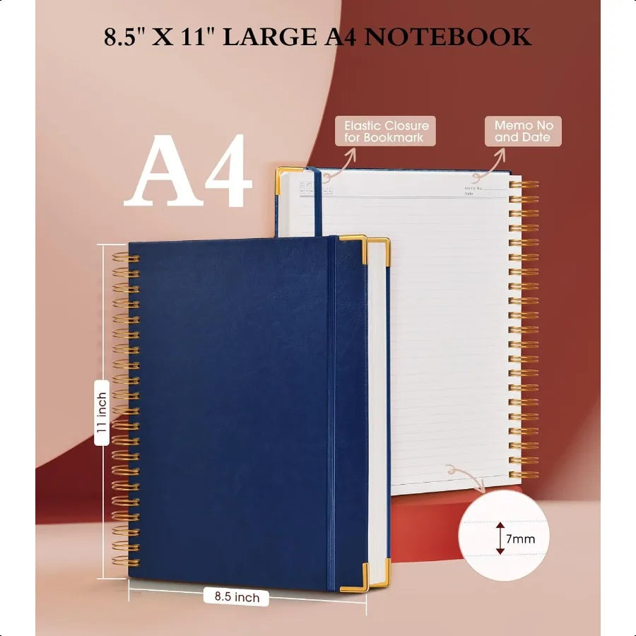 Spiral Notebook Journal 8.5 x 11 300 Pages Hardcover Leather Lined Journals for Women Men A4 Large College Ruled Notebooks with