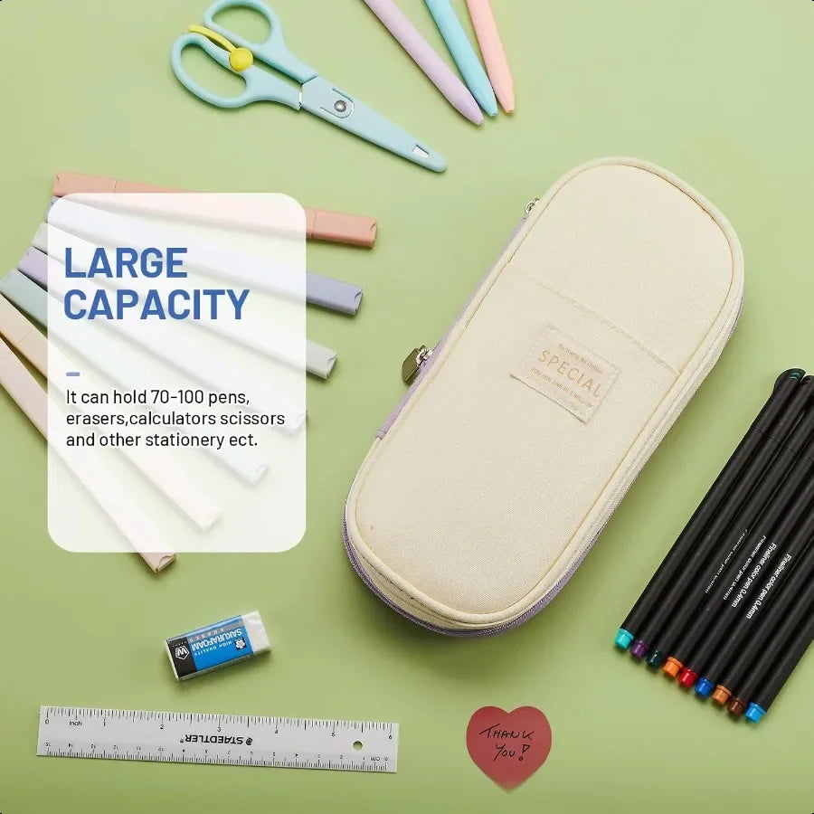 Sonuimy Large Capacity Pencil Case Pouch with Zipper Portable Aesthetic Cute Big Capacity Pencil Cases Pen Office Travel Statio