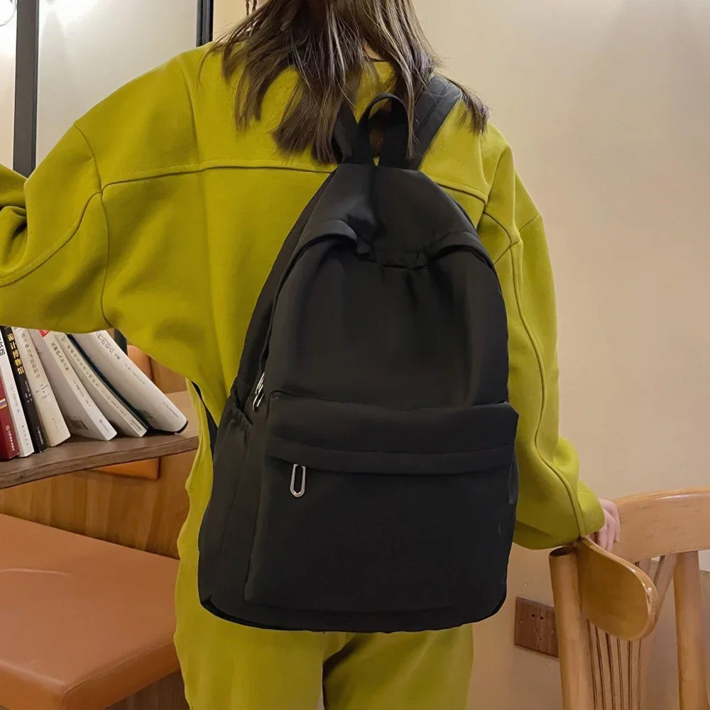 Forest Style Versatile Simple Solid Color Backpack, Fashionable Casual Backpack, College Student Backpack