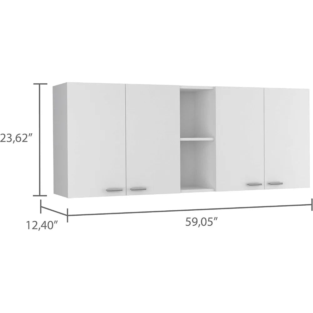 Winslow 59 Inch Wall Cabinet with Four Doors Two Interior and Two Open Shelves