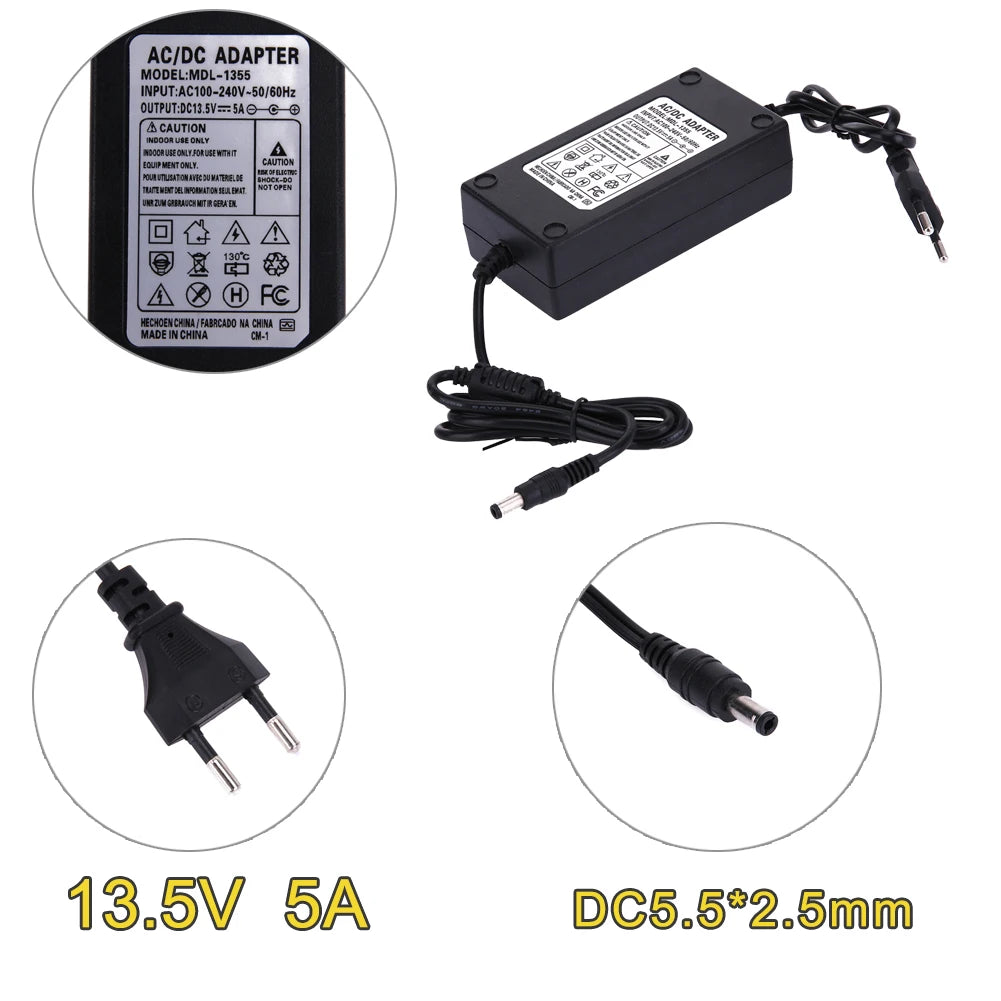 AC DC Adapter 13.5V 5A Switching Power Supply EU US Plug DC 5.5mm x 2.1mm 2.5mm Accessories for Home Doorbell