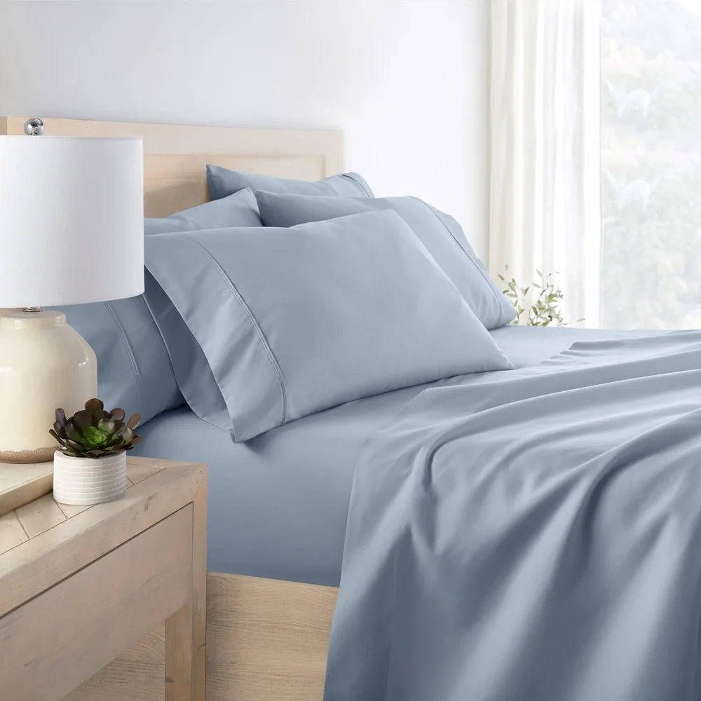 Queen Microfiber 6 Piece Bed Sheet Set Hypoallergenic Wrinkle Resistant Deep Pocket Soft Durable Bedding for Sensitive Skin