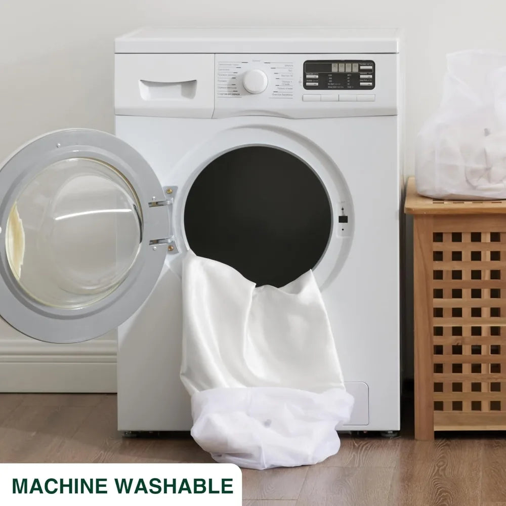 Satin Queen Sheets Set 4 Piece White Silky Bed Sheets with Deep Pocket Luxury Silk Feel Satin Queen Size Sheet Set