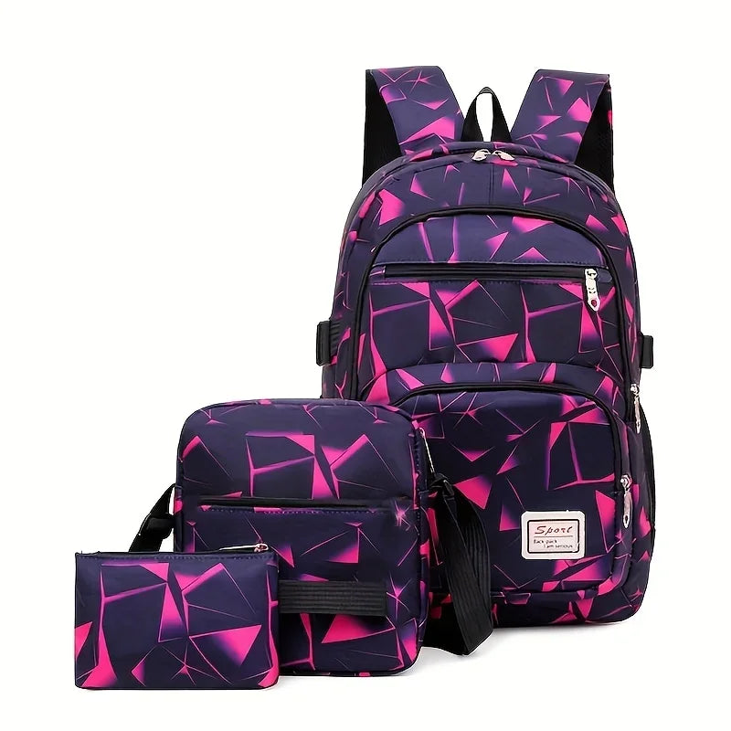 3PCS Large Capacity Backpack Set, Preppy Back To School Daypack, Travel Knapsack, Laptop Bag, Shoulder Bag & Pencil Bag