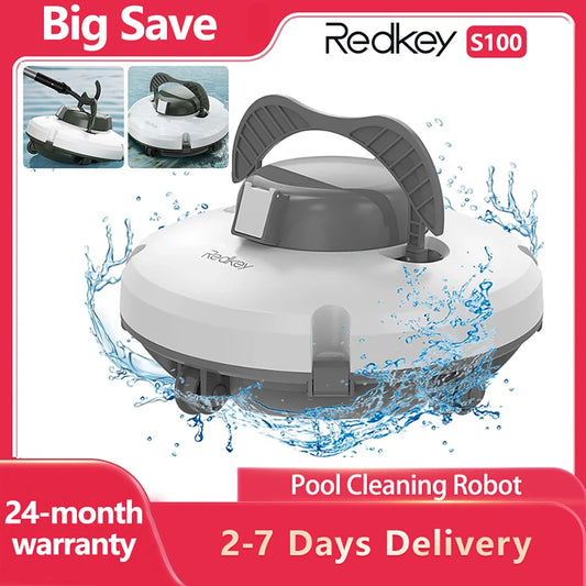 Redkey S100 Cordless Robotic Pool Cleaner Vacuum IPX8 Waterproof 5200mAh Recharge 130 Mins Self-Parking Swimming Pool Cleaner
