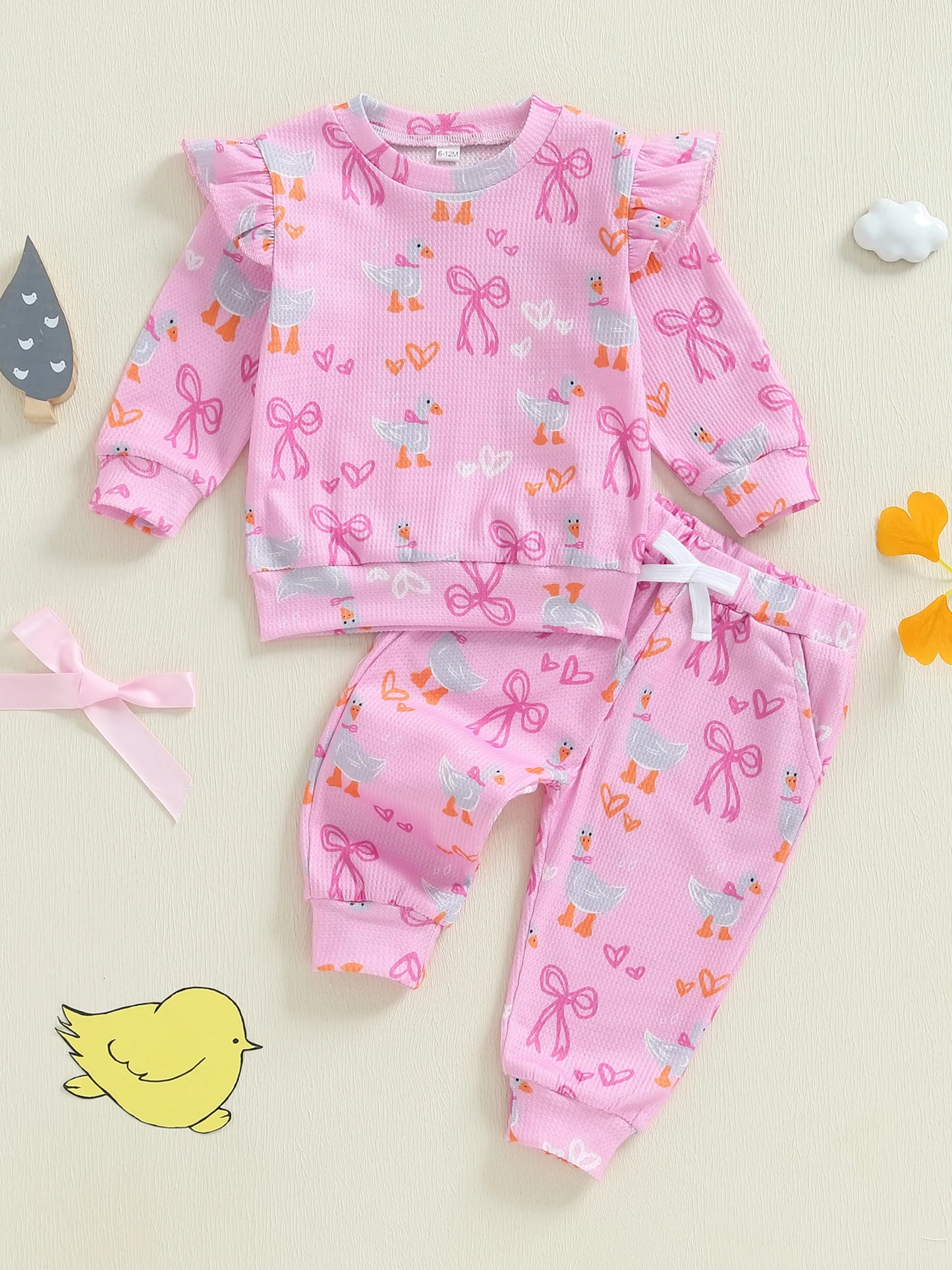 Cute Baby Girl Autumn Clothes Floral Bow Patterned Sweater Stretchy Trousers 2 Piece Outfit Set