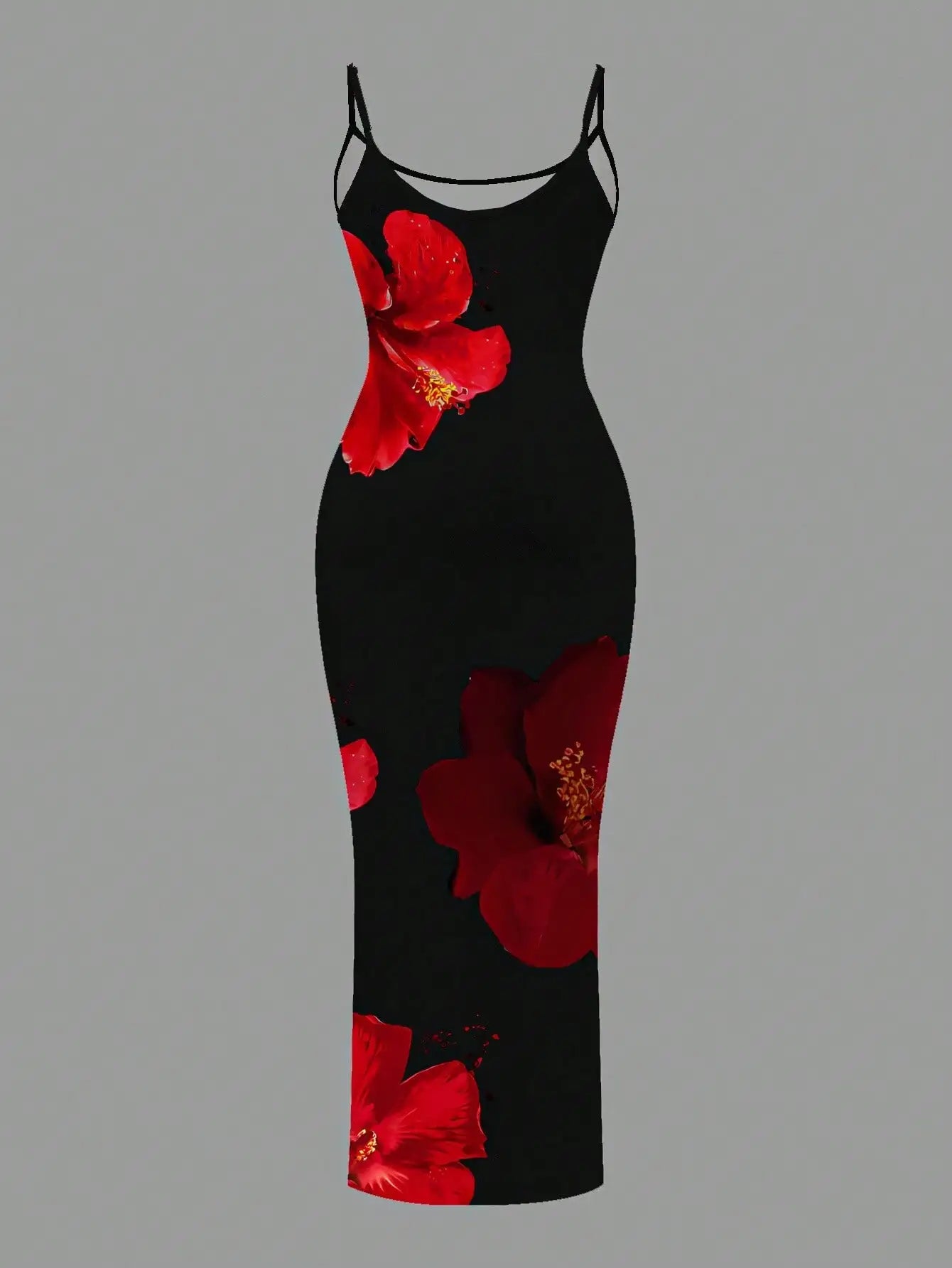 Black Red Floral Maxi Dress for Women, Sleeveless Elegant Evening Beach Vacation Dress
