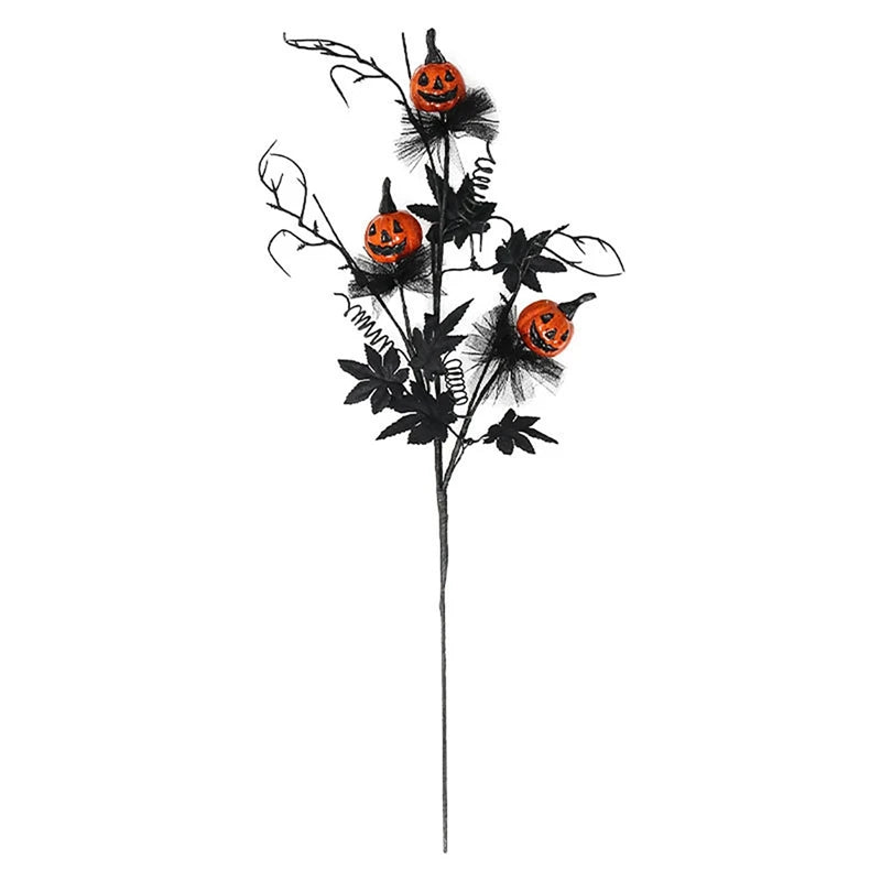 1 5 10 Pcs Halloween Branches Fake Twig with Maple Leaf Pumpkin Berries Flower Black Creepy Bouquet for Halloween Party Decor