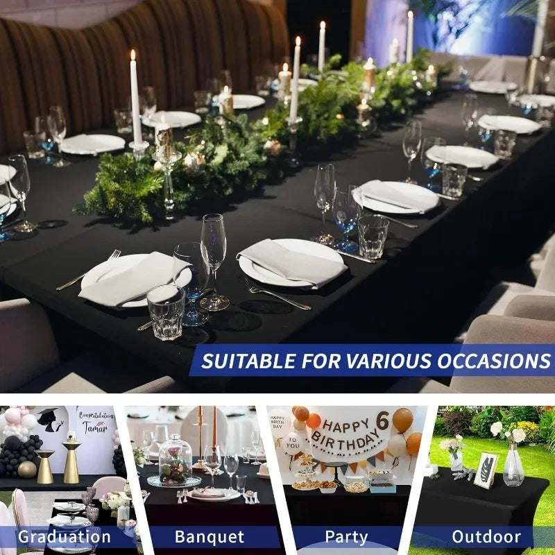 12 Pack Black Spandex Table Covers for 6 Foot Rectangular Tables Fitted Stretch Table Cloth for Events and Parties